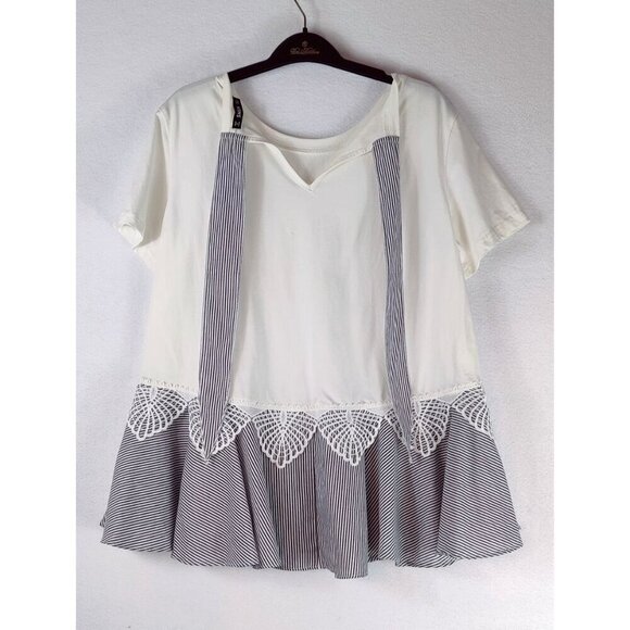 Shein Blouse Ruffel & Lace Edging Flair Cotton Cottage Preppy Bow in Back - Picture 7 of 9